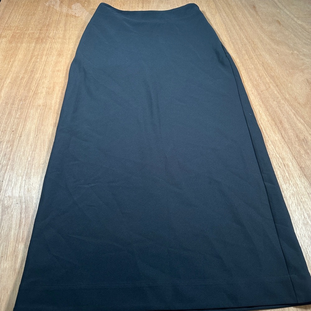 Black Label by Chico's Maxi Skirt Women Size 2 Black Stretch Pockets Formal Work